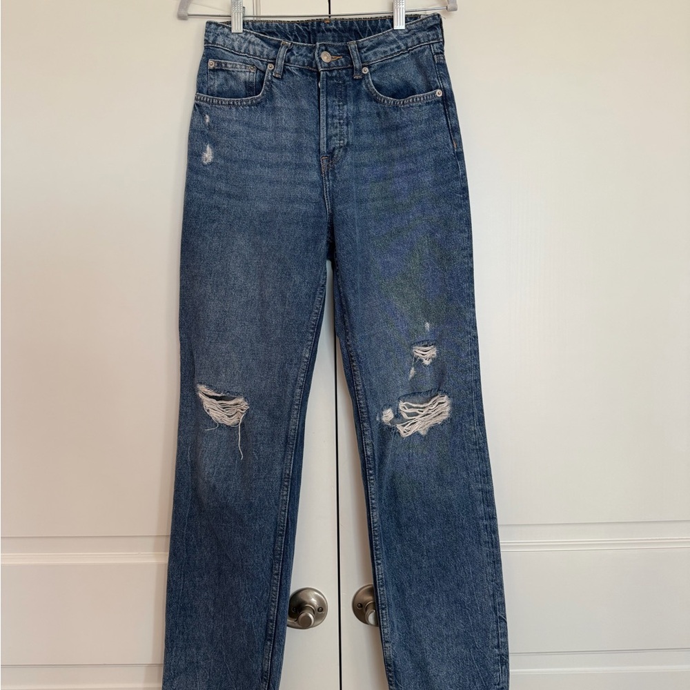 Divided Blue Distressed Straight Leg Jeans